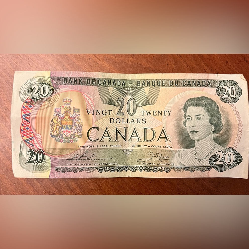 $20 Dollar Bill 1979 Bank of Canada Vintage Canadian Currency Money